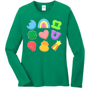 Cute St Patricks Day Marshmallow Shapes Ladies Long Sleeve Shirt