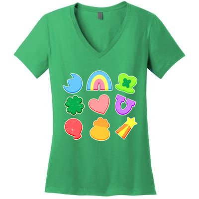 Cute St Patricks Day Marshmallow Shapes Women's V-Neck T-Shirt