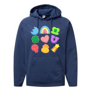 Cute St Patricks Day Marshmallow Shapes Performance Fleece Hoodie