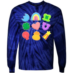 Cute St Patricks Day Marshmallow Shapes Tie-Dye Long Sleeve Shirt