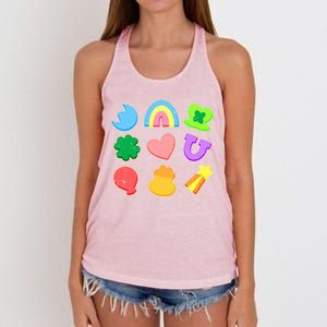 Cute St Patricks Day Marshmallow Shapes Women's Knotted Racerback Tank