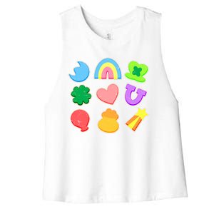 Cute St Patricks Day Marshmallow Shapes Women's Racerback Cropped Tank