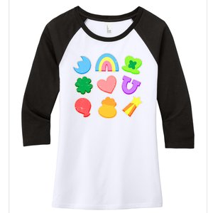 Cute St Patricks Day Marshmallow Shapes Women's Tri-Blend 3/4-Sleeve Raglan Shirt