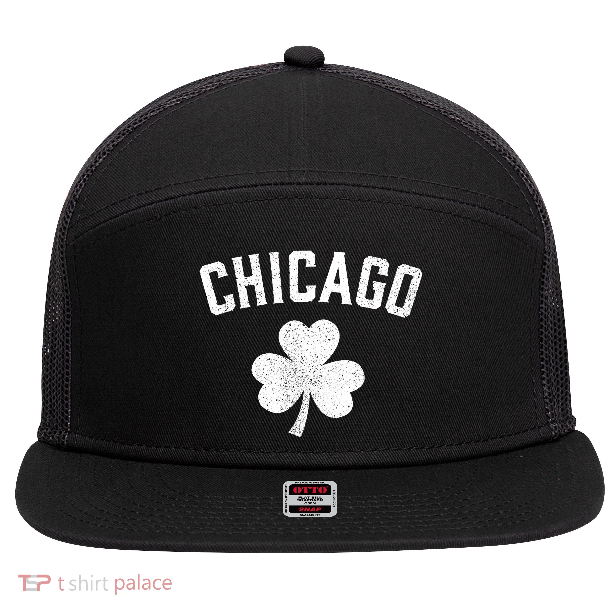 Chicago, St Patrick's Day Patty's Day Shamrock Tee 7 Panel Mesh Trucker Snapback Hat