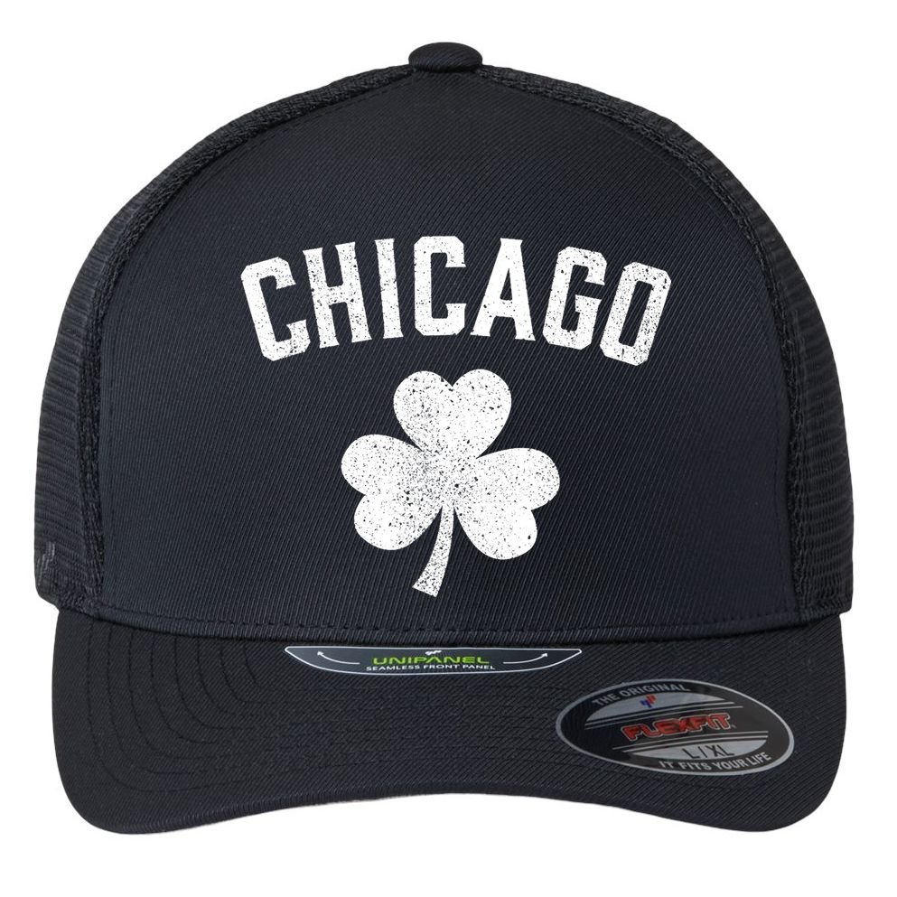 Chicago, St Patrick's Day Patty's Day Shamrock Tee Flexfit Unipanel Trucker Cap