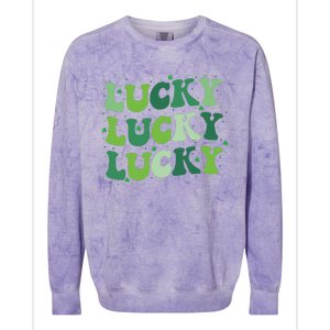 Cute St Patricks Day Lucky Retro Groovy Green Shamrock Colorblast Crewneck Sweatshirt