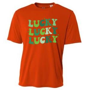 Cute St Patricks Day Lucky Retro Groovy Green Shamrock Cooling Performance Crew T-Shirt