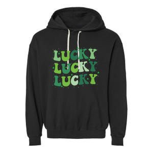 Cute St Patricks Day Lucky Retro Groovy Green Shamrock Garment-Dyed Fleece Hoodie