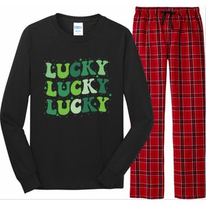 Cute St Patricks Day Lucky Retro Groovy Green Shamrock Long Sleeve Pajama Set