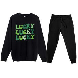 Cute St Patricks Day Lucky Retro Groovy Green Shamrock Premium Crewneck Sweatsuit Set