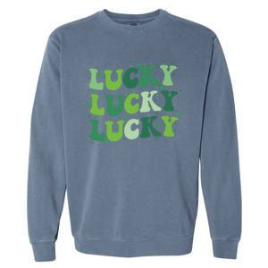 Cute St Patricks Day Lucky Retro Groovy Green Shamrock Garment-Dyed Sweatshirt