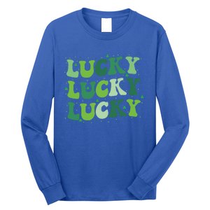 Cute St Patricks Day Lucky Retro Groovy Green Shamrock Long Sleeve Shirt