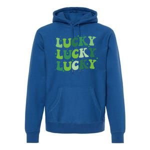 Cute St Patricks Day Lucky Retro Groovy Green Shamrock Premium Hoodie