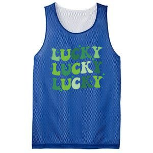 Cute St Patricks Day Lucky Retro Groovy Green Shamrock Mesh Reversible Basketball Jersey Tank