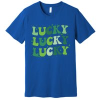 Cute St Patricks Day Lucky Retro Groovy Green Shamrock Premium T-Shirt