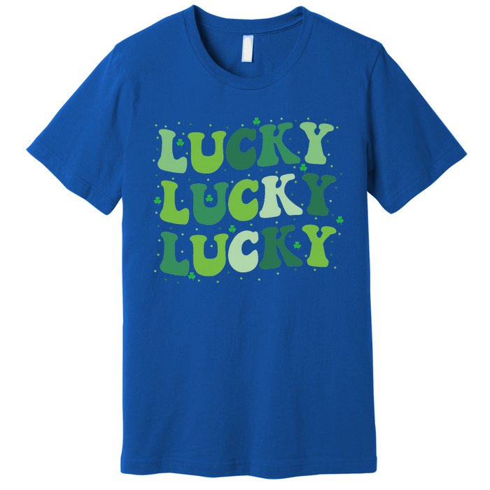 Cute St Patricks Day Lucky Retro Groovy Green Shamrock Premium T-Shirt