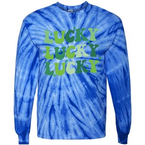 Cute St Patricks Day Lucky Retro Groovy Green Shamrock Tie-Dye Long Sleeve Shirt