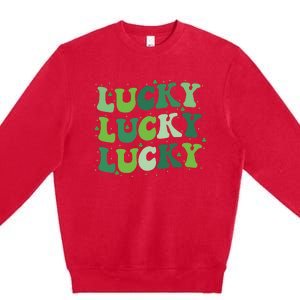 Cute St Patricks Day Lucky Retro Groovy Green Shamrock Premium Crewneck Sweatshirt