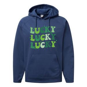 Cute St Patricks Day Lucky Retro Groovy Green Shamrock Performance Fleece Hoodie