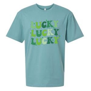 Cute St Patricks Day Lucky Retro Groovy Green Shamrock Sueded Cloud Jersey T-Shirt