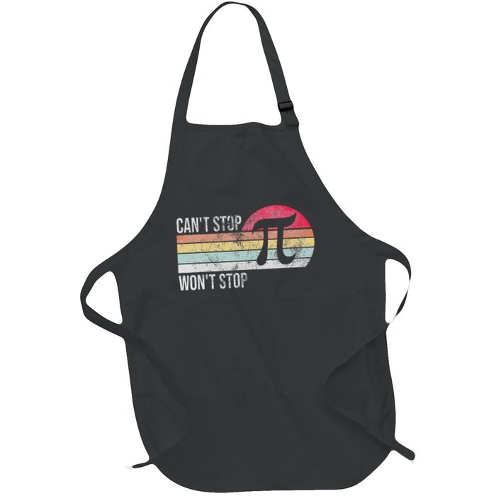Can't Stop Pi Won't Stop Pi Day Math Vintage Retro Full-Length Apron With Pockets