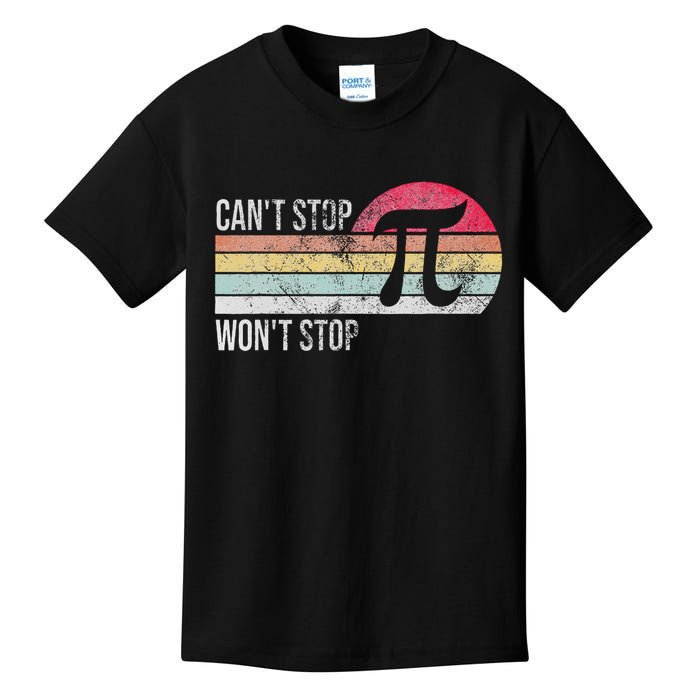 Can't Stop Pi Won't Stop Pi Day Math Vintage Retro Kids T-Shirt