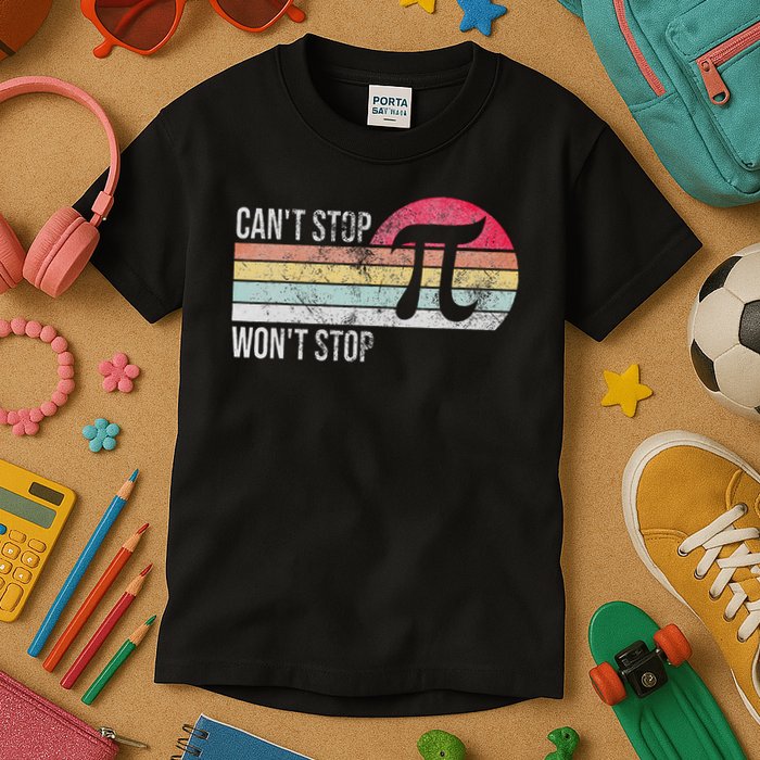 Can't Stop Pi Won't Stop Pi Day Math Vintage Retro Kids T-Shirt