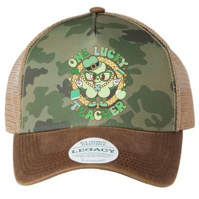 Cute St Patricks Day One Lucky Teacher Retro Cartoon Shamrock Clover Legacy Tie Dye Trucker Hat