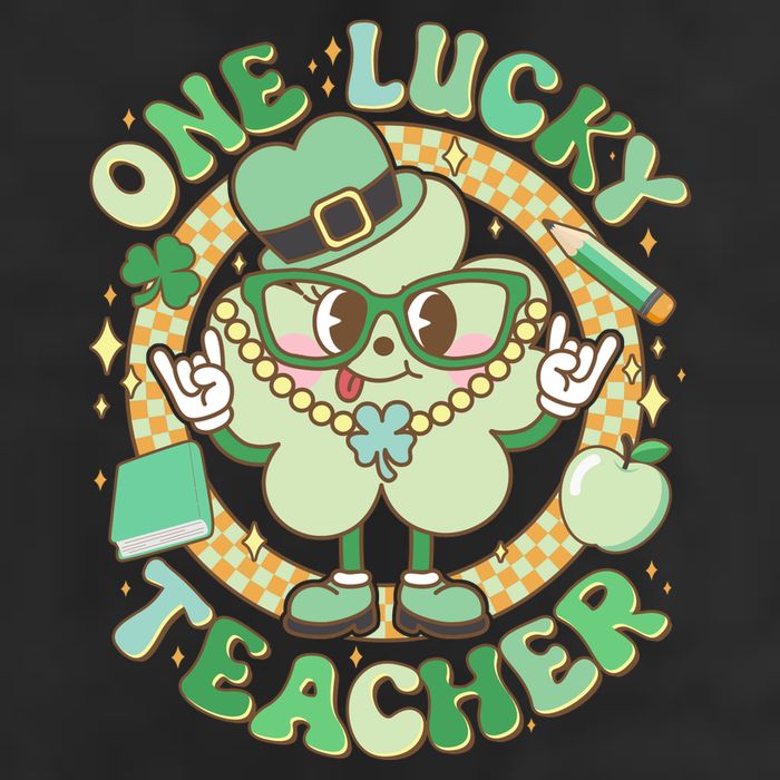 Cute St Patricks Day One Lucky Teacher Retro Cartoon Shamrock Clover Cool Comfort Performance Bucket Hat