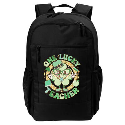 Cute St Patricks Day One Lucky Teacher Retro Cartoon Shamrock Clover Backpack