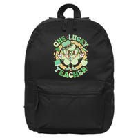 Cute St Patricks Day One Lucky Teacher Retro Cartoon Shamrock Clover 16 in Basic Backpack