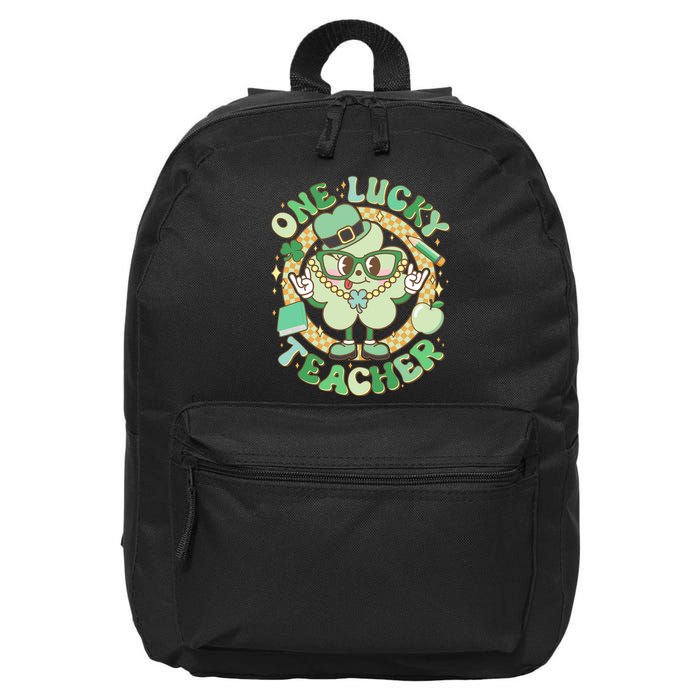 Cute St Patricks Day One Lucky Teacher Retro Cartoon Shamrock Clover 16 in Basic Backpack