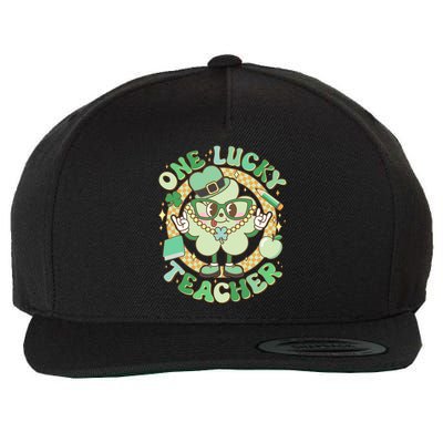 Cute St Patricks Day One Lucky Teacher Retro Cartoon Shamrock Clover Wool Snapback Cap