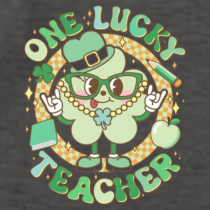 Cute St Patricks Day One Lucky Teacher Retro Cartoon Shamrock Clover Vector Backpack