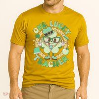 Cute St Patricks Day One Lucky Teacher Retro Cartoon Shamrock Clover Performance Shirt