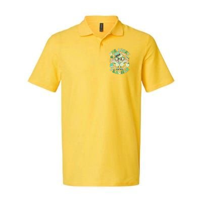Cute St Patricks Day One Lucky Teacher Retro Cartoon Shamrock Clover Polo