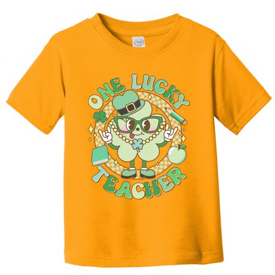 Cute St Patricks Day One Lucky Teacher Retro Cartoon Shamrock Clover Toddler T-Shirt