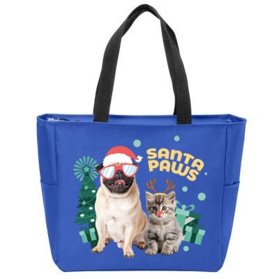 Christmas Santa Paws Gift Zip Tote Bag