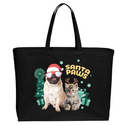 Christmas Santa Paws Gift Cotton Canvas Jumbo Tote