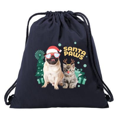 Christmas Santa Paws Gift Drawstring Bag