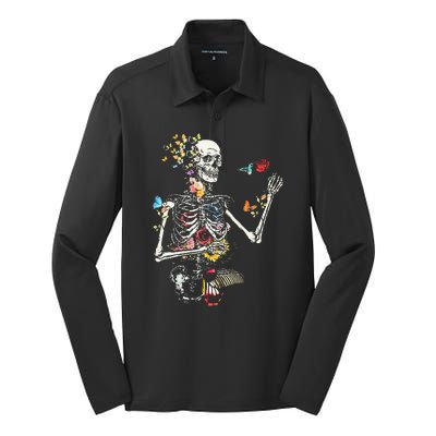 Cool Skeleton Plant Nature Flower Halloween Silk Touch Performance Long Sleeve Polo