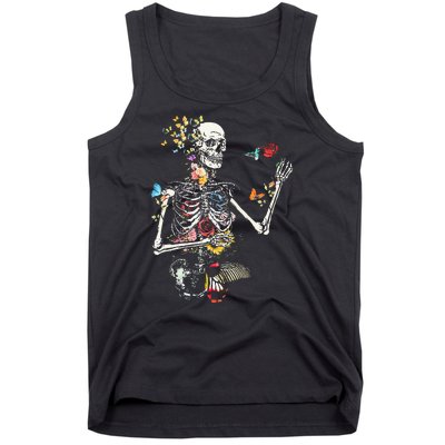 Cool Skeleton Plant Nature Flower Halloween Tank Top