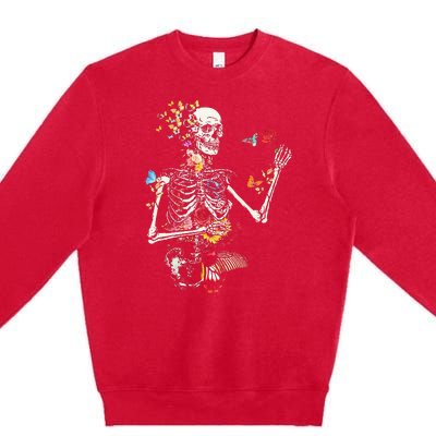 Cool Skeleton Plant Nature Flower Halloween Premium Crewneck Sweatshirt