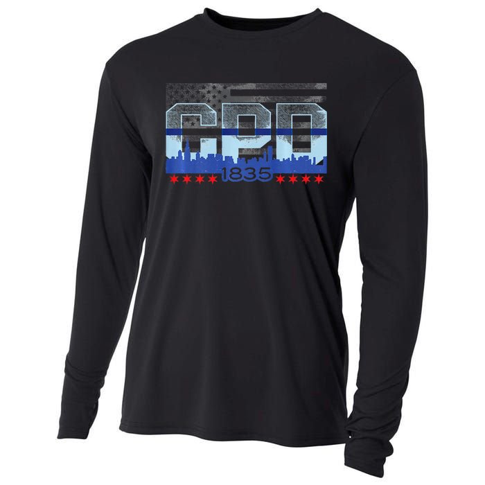 Chicago Skyline Police Vintage Cpd Cooling Performance Long Sleeve Crew