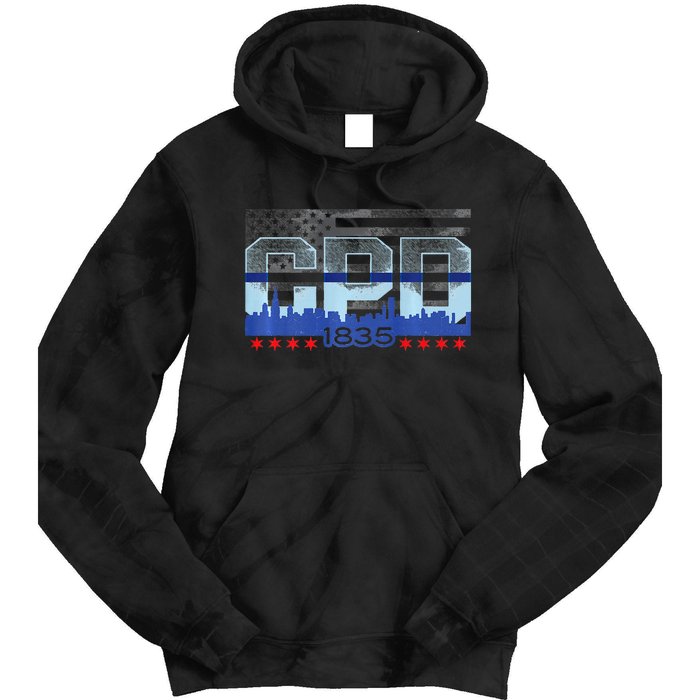 Chicago Skyline Police Vintage Cpd Tie Dye Hoodie