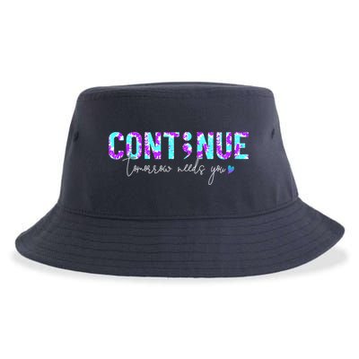 Continue Suicide Prevention Awareness Tie Dye Semicolon Sustainable Bucket Hat