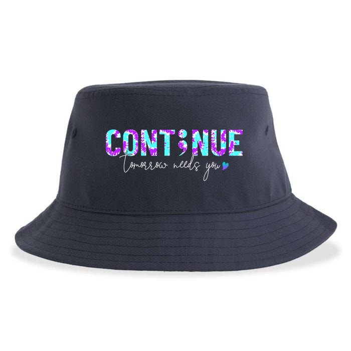 Continue Suicide Prevention Awareness Tie Dye Semicolon Sustainable Bucket Hat