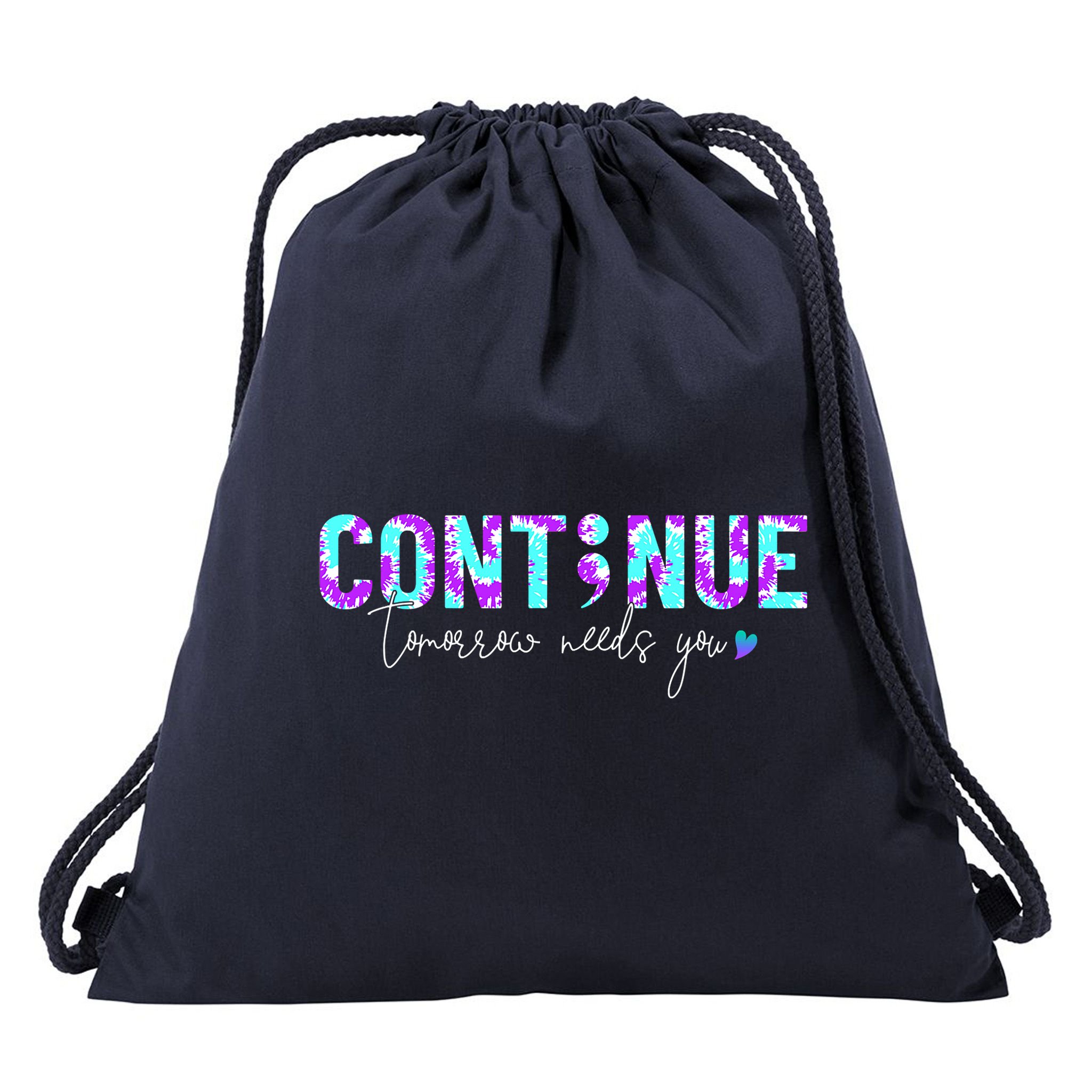 Continue Suicide Prevention Awareness Tie Dye Semicolon Drawstring Bag
