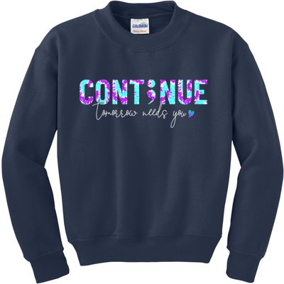 Continue Suicide Prevention Awareness Tie Dye Semicolon Kids Sweatshirt