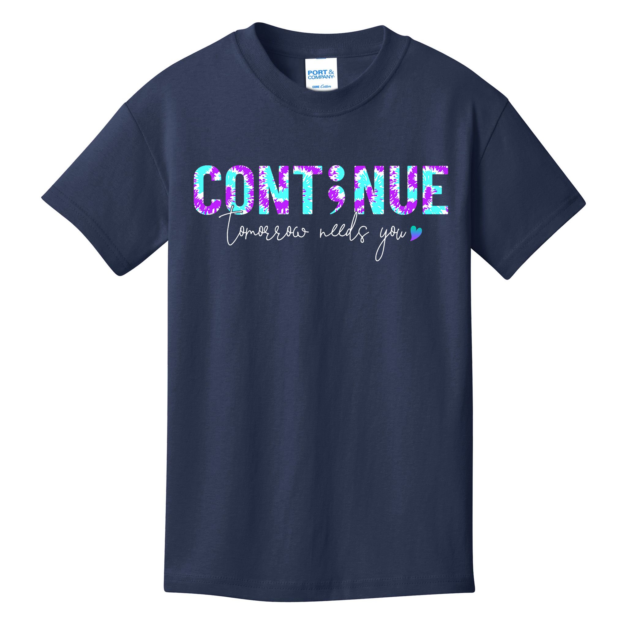 Continue Suicide Prevention Awareness Tie Dye Semicolon Kids T-Shirt
